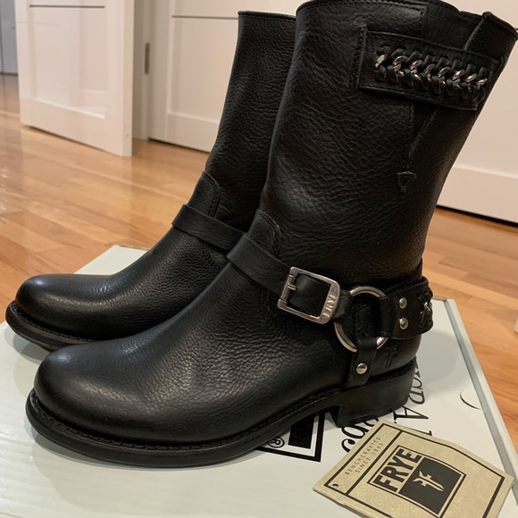 FRYE Leather Boots Size 36 Black Riding Boots Combat Boots Moto Boots @frye - Picture 4 of 6
